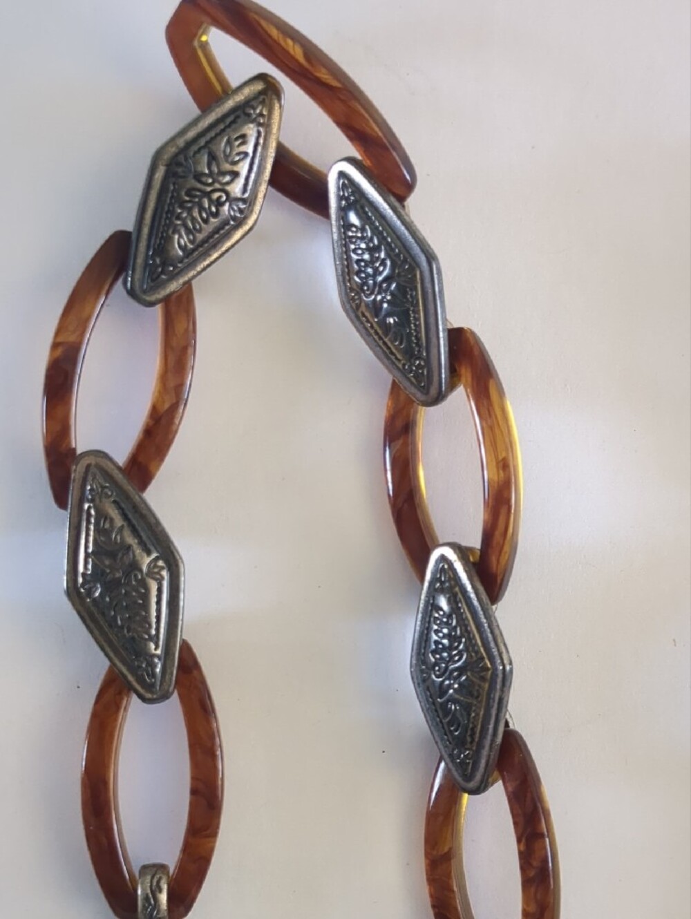 Vintage 1996 Brighton Tortoiseshell Acrylic Link Belt Antique Silver Accents - Picture 6 of 10